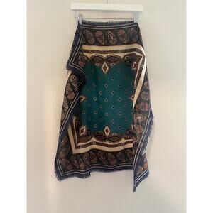 ECHO Rare Vintage 100% Wool Women’s Scarf Dark Green Gold 29" x 30"  JP